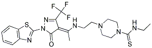 (E)-4-(2-(1-(1-(BENZO[D]THIAZOL-2-YL)-5-OXO-3-(TRIFLUOROMETHYL)-1H-PYRAZOL-4(5H)-YLIDENE)ETHYLAMINO)ETHYL)-N-ETHYLPIPERAZINE-1-CARBOTHIOAMIDE Struktur