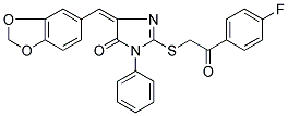 (5E)-5-(1,3-BENZODIOXOL-5-YLMETHYLENE)-2-{[2-(4-FLUOROPHENYL)-2-OXOETHYL]THIO}-3-PHENYL-3,5-DIHYDRO-4H-IMIDAZOL-4-ONE Struktur