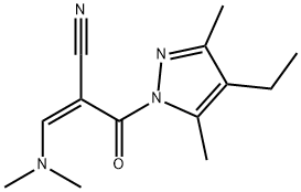 (Z)-3-(DIMETHYLAMINO)-2-[(4-ETHYL-3,5-DIMETHYL-1H-PYRAZOL-1-YL)CARBONYL]-2-PROPENENITRILE Struktur
