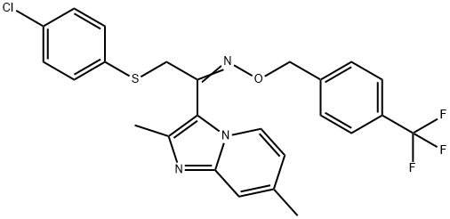 2-[(4-CHLOROPHENYL)SULFANYL]-1-(2,7-DIMETHYLIMIDAZO[1,2-A]PYRIDIN-3-YL)-1-ETHANONE O-[4-(TRIFLUOROMETHYL)BENZYL]OXIME Struktur