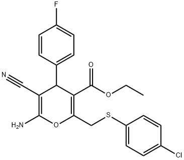 ETHYL 6-AMINO-2-([(4-CHLOROPHENYL)SULFANYL]METHYL)-5-CYANO-4-(4-FLUOROPHENYL)-4H-PYRAN-3-CARBOXYLATE Struktur