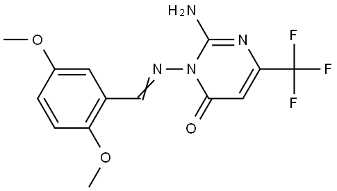 2-AMINO-3-([(E)-(2,5-DIMETHOXYPHENYL)METHYLIDENE]AMINO)-6-(TRIFLUOROMETHYL)-4(3H)-PYRIMIDINONE Struktur
