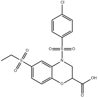 4-[(4-CHLOROPHENYL)SULFONYL]-6-(ETHYLSULFONYL)-3,4-DIHYDRO-2H-1,4-BENZOXAZINE-2-CARBOXYLIC ACID Struktur