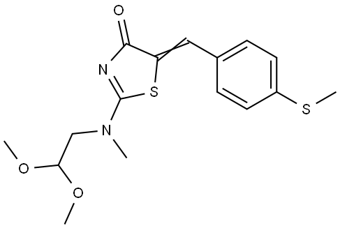 2-[(2,2-DIMETHOXYETHYL)(METHYL)AMINO]-5-((E)-[4-(METHYLSULFANYL)PHENYL]METHYLIDENE)-1,3-THIAZOL-4(5H)-ONE Struktur