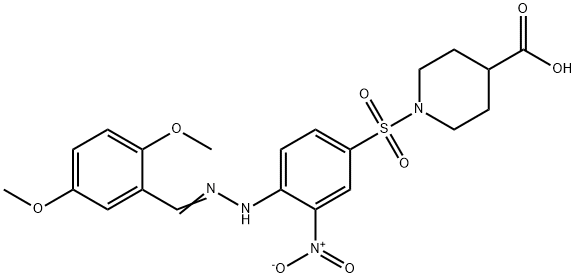 1-[(4-(2-[(E)-(2,5-DIMETHOXYPHENYL)METHYLIDENE]HYDRAZINO)-3-NITROPHENYL)SULFONYL]-4-PIPERIDINECARBOXYLIC ACID Struktur