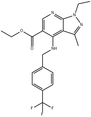 ETHYL 1-ETHYL-3-METHYL-4-([4-(TRIFLUOROMETHYL)BENZYL]AMINO)-1H-PYRAZOLO[3,4-B]PYRIDINE-5-CARBOXYLATE Struktur