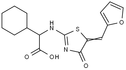 2-CYCLOHEXYL-2-((5-[(E)-2-FURYLMETHYLIDENE]-4-OXO-4,5-DIHYDRO-1,3-THIAZOL-2-YL)AMINO)ACETIC ACID Struktur