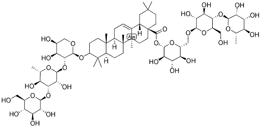OLEANOLIC ACID-3-O-BETA-D-GLUCOPYRANOSYL (1->3)-ALPHA-L-RHAMNOPYRANOSYL (1->2)-ALPHA-L-ARABINOPYRANOSYL-28-O-ALPHA-L-RHAMNOPYRANOSYL-(1->4)-BETA-D-GLUCOPYRANOSYL (1->6)-BETA-D-GLUCOPYRANOSYL ESTER Struktur
