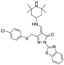 (E)-1-(BENZO[D]THIAZOL-2-YL)-3-((4-CHLOROPHENYLTHIO)METHYL)-4-((2,2,6,6-TETRAMETHYLPIPERIDIN-4-YLAMINO)METHYLENE)-1H-PYRAZOL-5(4H)-ONE Struktur