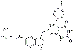 (E)-5-((2-(5-(BENZYLOXY)-2-METHYL-1H-INDOL-3-YL)ETHYLIMINO)(4-CHLOROPHENYL)METHYL)-1,3-DIMETHYLPYRIMIDINE-2,4,6(1H,3H,5H)-TRIONE Struktur