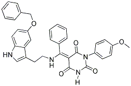 (E)-5-((2-(5-(BENZYLOXY)-1H-INDOL-3-YL)ETHYLAMINO)(PHENYL)METHYLENE)-1-(4-METHOXYPHENYL)PYRIMIDINE-2,4,6(1H,3H,5H)-TRIONE Struktur