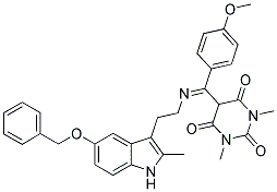 (E)-5-((2-(5-(BENZYLOXY)-2-METHYL-1H-INDOL-3-YL)ETHYLIMINO)(4-METHOXYPHENYL)METHYL)-1,3-DIMETHYLPYRIMIDINE-2,4,6(1H,3H,5H)-TRIONE Struktur