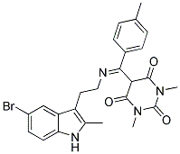 (E)-5-((2-(5-BROMO-2-METHYL-1H-INDOL-3-YL)ETHYLIMINO)(P-TOLYL)METHYL)-1,3-DIMETHYLPYRIMIDINE-2,4,6(1H,3H,5H)-TRIONE Struktur