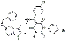 (E)-5-((2-(5-(BENZYLOXY)-2-METHYL-1H-INDOL-3-YL)ETHYLAMINO)(4-CHLOROPHENYL)METHYLENE)-1-(4-BROMOPHENYL)PYRIMIDINE-2,4,6(1H,3H,5H)-TRIONE Struktur