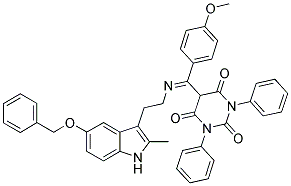 (E)-5-((2-(5-(BENZYLOXY)-2-METHYL-1H-INDOL-3-YL)ETHYLIMINO)(4-METHOXYPHENYL)METHYL)-1,3-DIPHENYLPYRIMIDINE-2,4,6(1H,3H,5H)-TRIONE Struktur