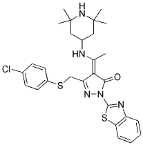 (E)-1-(BENZO[D]THIAZOL-2-YL)-3-((4-CHLOROPHENYLTHIO)METHYL)-4-(1-(2,2,6,6-TETRAMETHYLPIPERIDIN-4-YLAMINO)ETHYLIDENE)-1H-PYRAZOL-5(4H)-ONE Struktur