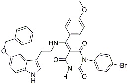 (E)-5-((2-(5-(BENZYLOXY)-1H-INDOL-3-YL)ETHYLAMINO)(4-METHOXYPHENYL)METHYLENE)-1-(4-BROMOPHENYL)PYRIMIDINE-2,4,6(1H,3H,5H)-TRIONE Struktur