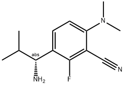 3-((1R)-1-AMINO-2-METHYLPROPYL)-6-(DIMETHYLAMINO)-2-FLUOROBENZENECARBONITRILE Struktur