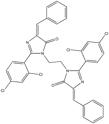 (E)-4-BENZYLIDENE-1-(2-((Z)-4-BENZYLIDENE-2-(2,4-DICHLOROPHENYL)-5-OXO-4,5-DIHYDROIMIDAZOL-1-YL)ETHYL)-2-(2,4-DICHLOROPHENYL)-1H-IMIDAZOL-5(4H)-ONE Struktur