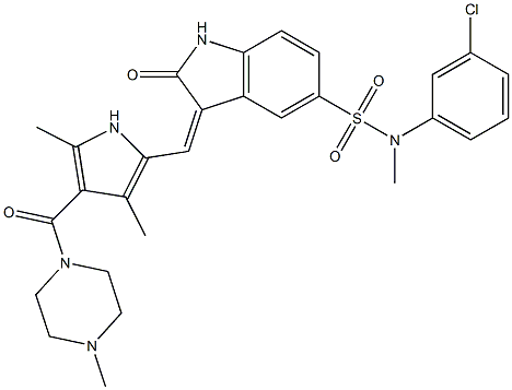 (3Z)-N-(3-CHLOROPHENYL)-3-([3,5-DIMETHYL-4-[(4-METHYLPIPERAZIN-1-YL)CARBONYL]-1H-PYRROL-2-YL]METHYLENE)-N-METHYL-2-OXO-2,3-DIHYDRO-1H-INDOLE-5-SULFONAMIDE 結(jié)構(gòu)式
