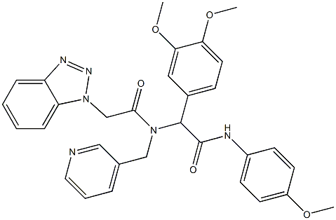 2-(2-(1H-BENZO[D][1,2,3]TRIAZOL-1-YL)-N-(PYRIDIN-3-YLMETHYL)ACETAMIDO)-2-(3,4-DIMETHOXYPHENYL)-N-(4-METHOXYPHENYL)ACETAMIDE Struktur