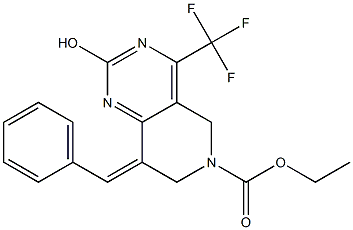 8-(E)-BENZYLIDENE-6-ETHOXYCARBONYL-5,6,7,8-TETRAHYDRO-2-HYDROXY-4-(TRIFLUOROMETHYL)PYRIDO-[4,3-D]-PYRIMIDINE Struktur