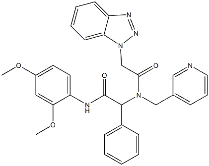 2-(2-(1H-BENZO[D][1,2,3]TRIAZOL-1-YL)-N-(PYRIDIN-3-YLMETHYL)ACETAMIDO)-N-(2,4-DIMETHOXYPHENYL)-2-PHENYLACETAMIDE Struktur