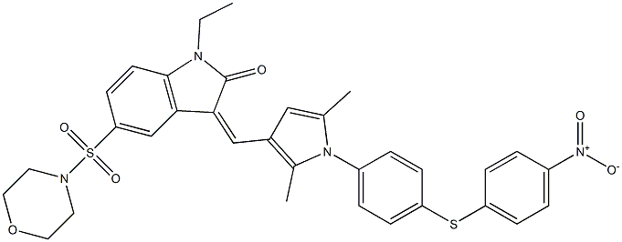 (Z)-3-((2,5-DIMETHYL-1-(4-(4-NITROPHENYLTHIO)PHENYL)-1H-PYRROL-3-YL)METHYLENE)-1-ETHYL-5-(MORPHOLINOSULFONYL)INDOLIN-2-ONE Struktur