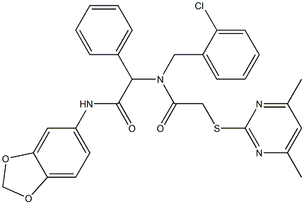 N-(BENZO[D][1,3]DIOXOL-5-YL)-2-(N-(2-CHLOROBENZYL)-2-(4,6-DIMETHYLPYRIMIDIN-2-YLTHIO)ACETAMIDO)-2-PHENYLACETAMIDE Structure